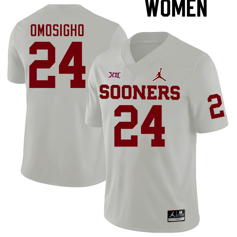 Women #24 Samuel Omosigho Oklahoma Sooners College Football Jerseys Stitched Sale-White - Click Image to Close
